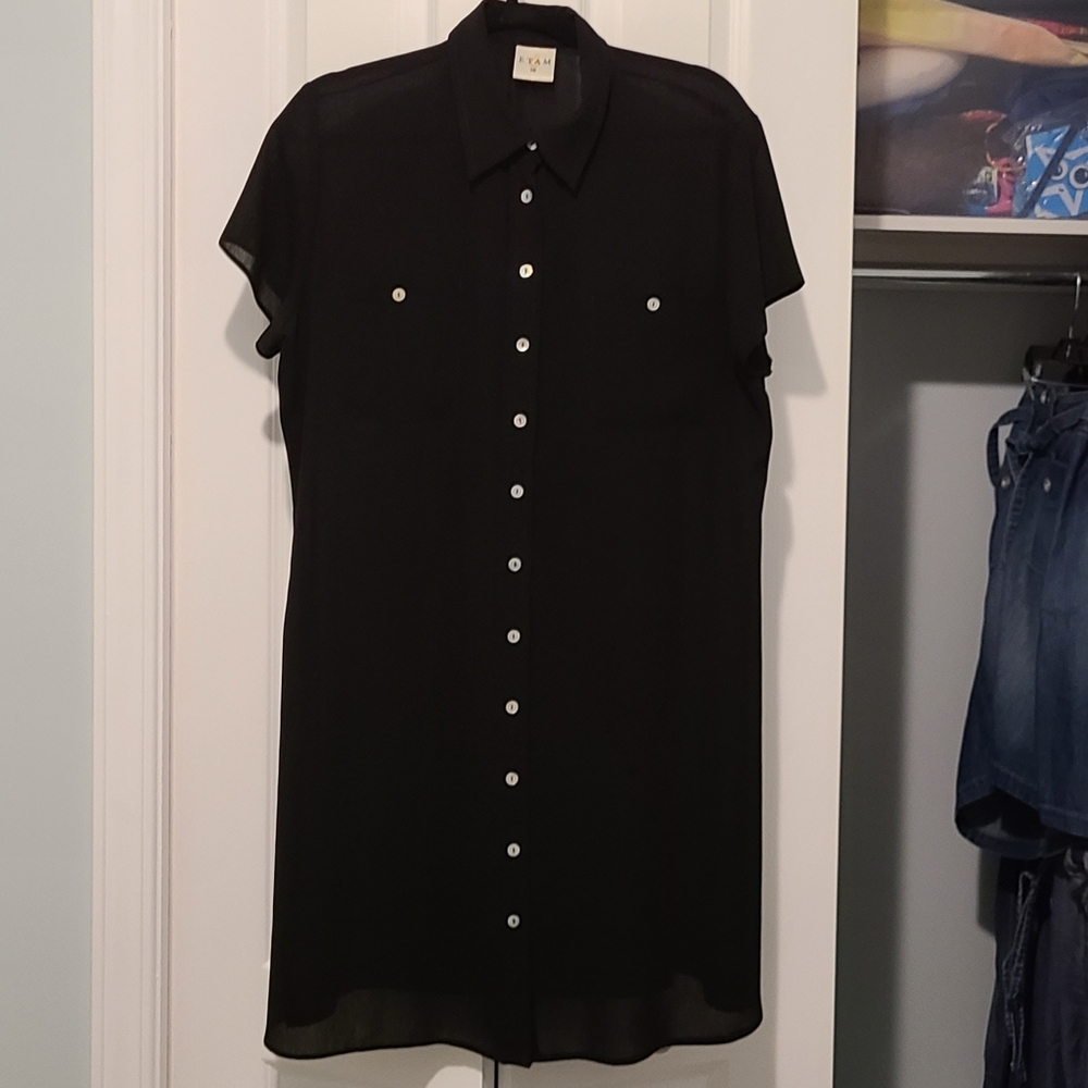 Vintage ETAM sheer black button down shirt dress